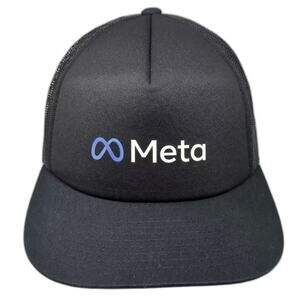 Meta Trucker Hat Black Blue OS Snapback Mesh Adjustable Flat Brim Tech Logo